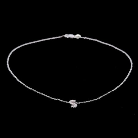 10” Anklet 18k White Gold Cable Chain w/ Diamond S Charm 1.9g