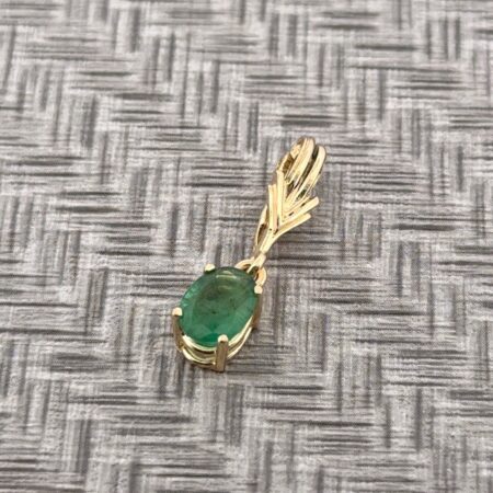 14k Yellow Gold Hinged Bail Natural Emerald Pendant 1.4g