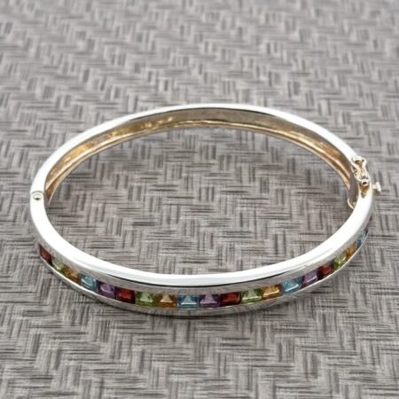7.25” Ross Simons 925 Sterling Silver Rainbow CZ Hinged Bangle Bracelet 21.7g