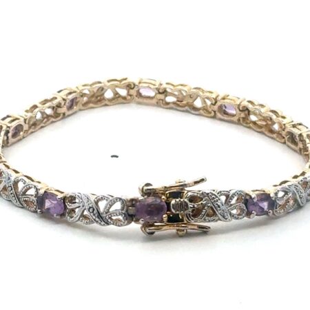HAN 925 Sterling Silver Gold Vermeil 7.5” Amethyst Tennis Bracelet 13.8 Grams