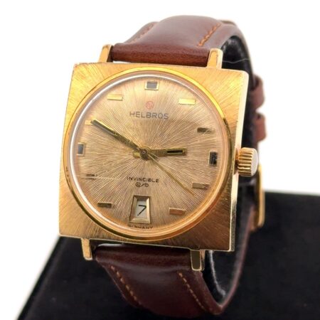 30mm Vintage Helbros Invincible Square Germany Gold-Tone Wristwatch Working