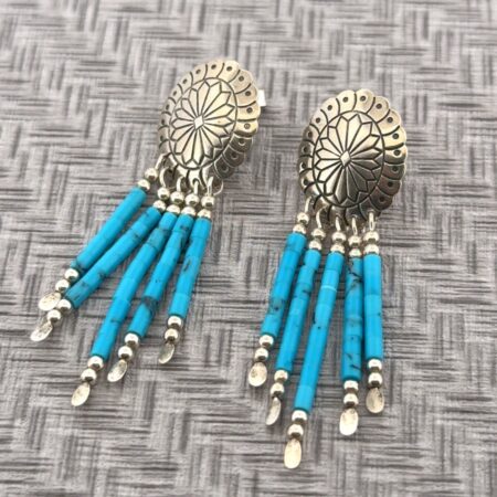 Southwestern Style 925 Sterling Silver Turquoise Dangle Earrings 4.9g