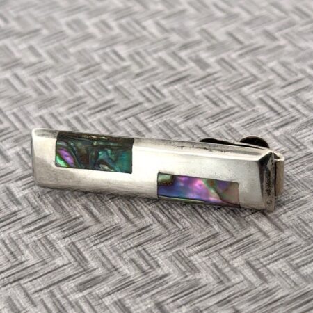 Vintage Taxco Mexico 925 Sterling Silver Abalone Inlay Tie Clip 3.1g
