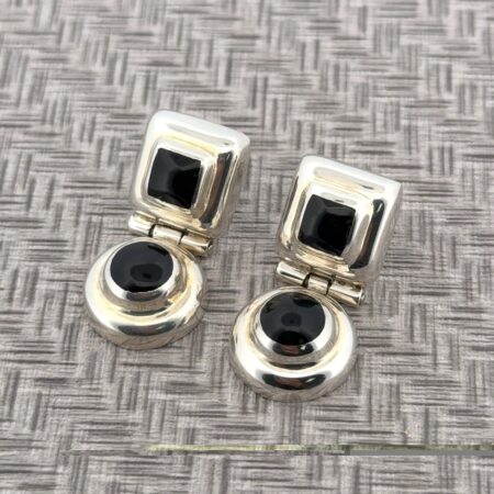 925 Sterling Silver Black Onyx Hinged Door Knocker Style Earrings 14.6g