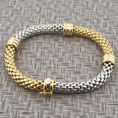 7” x 6.8mm FOPE Italy Two-Tone White & Yellow 18k Gold Flex’It Bracelet 37.6g