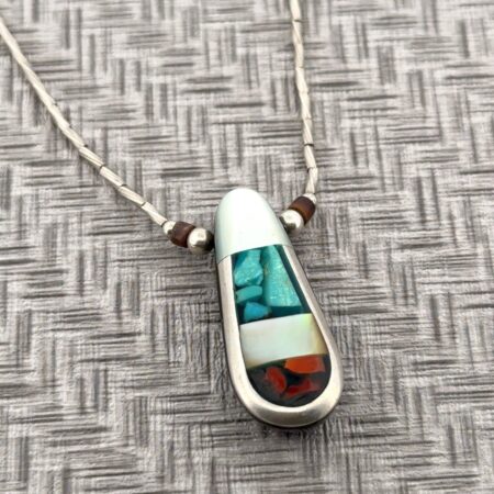 22” Southwestern 925 Sterling Silver Turquoise Mosaic Pendant Necklace 7.2g