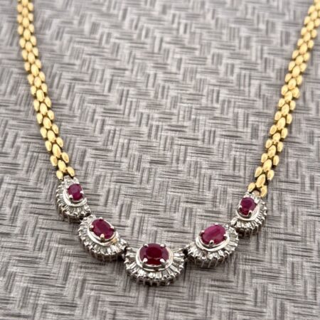 18” Vintage 14k Yellow Gold Natural Ruby & Diamond Statement Necklace 31.6g