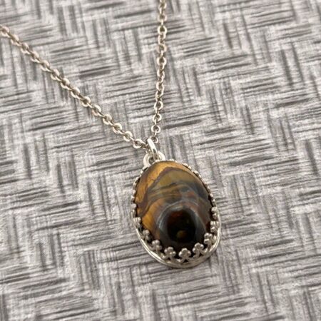 18” 925 Sterling Silver Oval Tiger’s Eye Pendant Necklace 4.6g