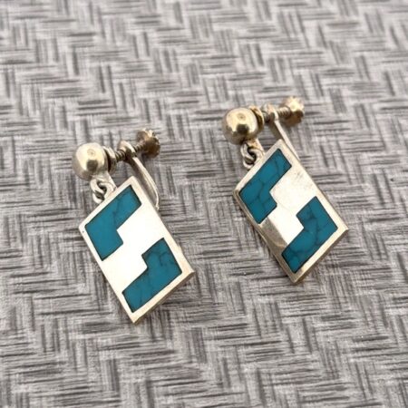 Vintage Taxco Mexico 925 Sterling Silver Turquoise Dangle Earrings 7.3g