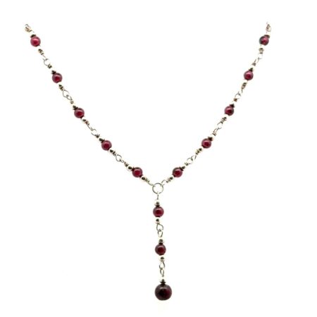 Lariat Style 20” 925 Sterling Silver Garnet Bead Necklace 9.7 Grams