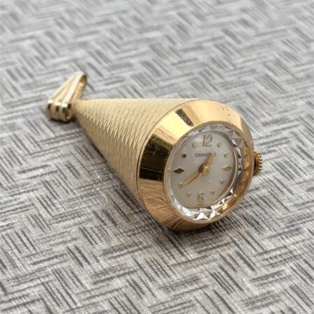 Vintage Caravelle Gold Tone Cone Manual Wind Watch Pendant Working!