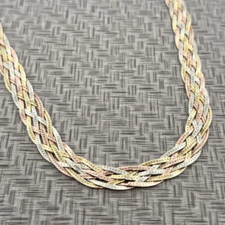 15” Italy 925 Sterling Silver 5-Strand Tri-Color Braided Herringbone Necklace