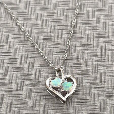 18” Lab-Created Opal Heart Pendant 925 Sterling Silver Necklace 3g