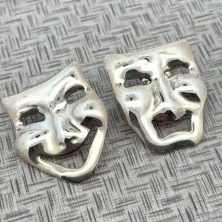 Taxco Vintage Sterling Silver Comedy & Tragedy Mask Earrings 10.4 Grams