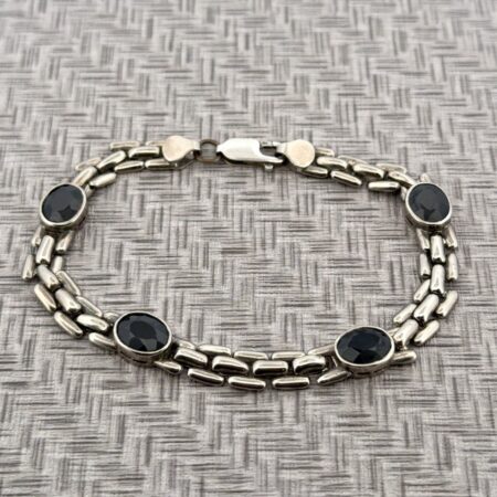 7.5” Italy 925 Sterling Silver Black Onyx Panther Link Bracelet 10.5g
