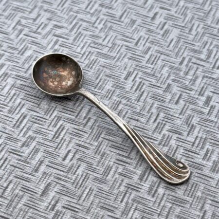 Antique Sterling Silver Salt Spoon Wavy Swirling Scroll Handle 1890s-1910s 6.9g