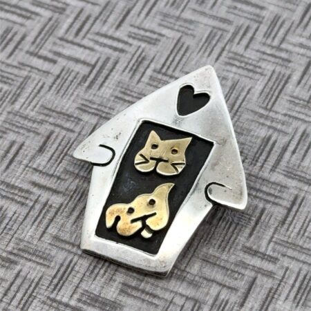 Vintage Sterling Silver & Brass Pin/Brooch Far Fetched Jewelry Cat & Dog 5.5g