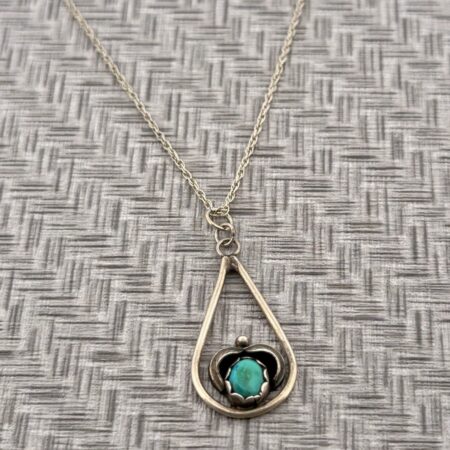 18” Vintage 925 Sterling Silver Turquoise Pendant Necklace 3.5g