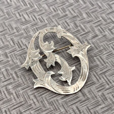925 Sterling Silver Letter O Monogram Engraved Art Deco Pin 6.7 Grams