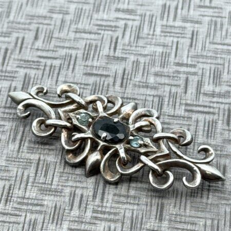 Kabana Sterling Silver Scrollwork Faceted Oval Sapphire & Blue Topaz Pin/Brooch