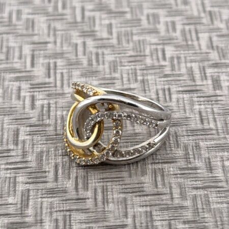 Size: 7.5 Interlocking Loops 925 Sterling Silver Two-Tone Ring 6.3g