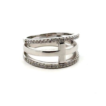 Milor Italy Size 7 Sterling Silver Triple Band CZ Pavé Cross Ring 6.0g