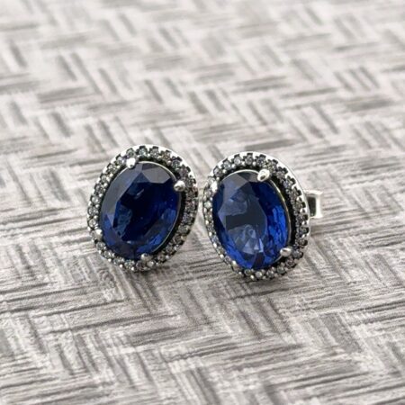 Pandora ALE S925 Sterling Silver Sparkling Halo Blue CZ Stud Earrings 2.9g