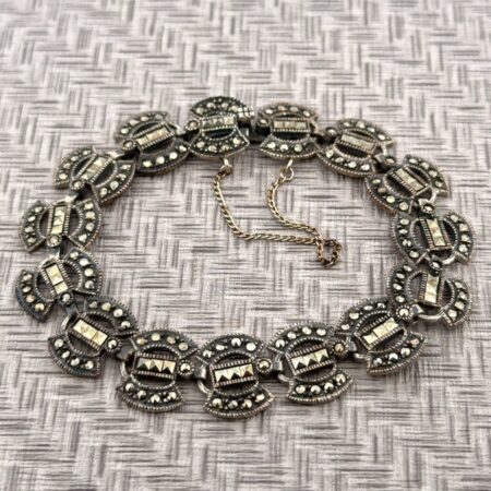 7” HAN 925 Sterling Silver Marcasite Link Bracelet 20.6g