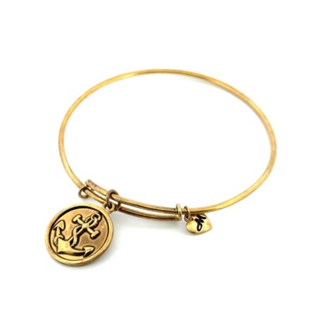 7.5” Gold Vermeil 925 Sterling Silver Bangle Bracelet w/ Anchor Charm 10.2g