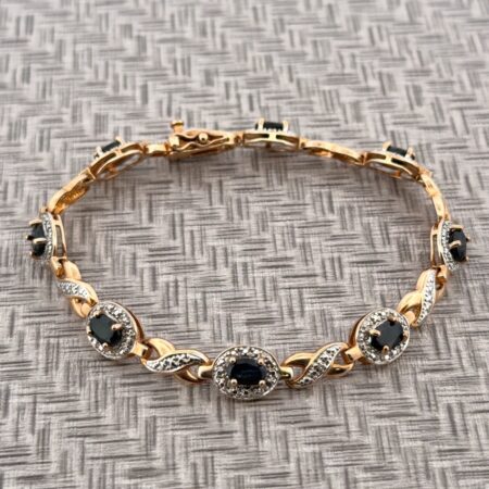 7.5” Ross Simons Gold Vermeil 925 Sterling Silver Sapphire Link Bracelet 11.6g