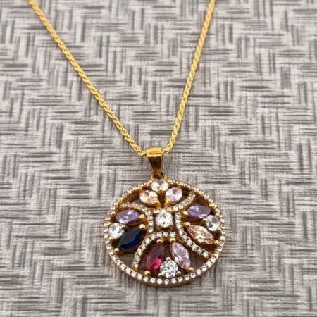 18” Gold Vermeil 925 Sterling Silver Multi-Stone Pendant Rope Necklace 7.2g