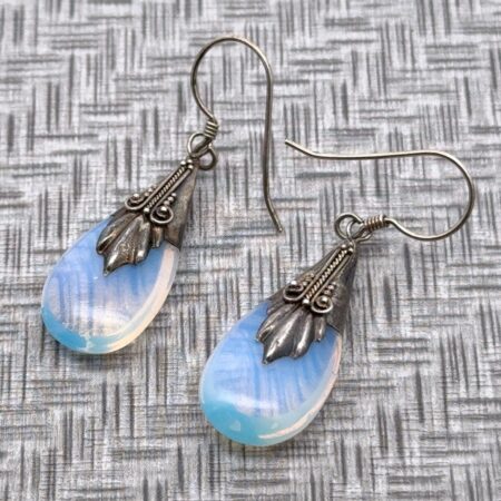 Vintage Sterling Silver Opaline Iridescent Dangle Earrings 4.6 Grams