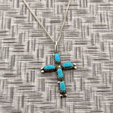 18” Sterling Silver 925 Mini Turquoise Cross Pendant Necklace 1.9g