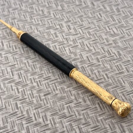 3-5” Antique Victorian Black Chased Hard Rubber & Gold Filled Telescoping Pencil
