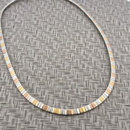 15.5” Italy 925 Sterling Silver Tri-Color Omega Collar Necklace 18.7g