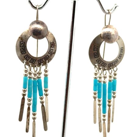 TK Emerson Navajo Sterling Silver Turquoise Fringe Earrings 4.8g