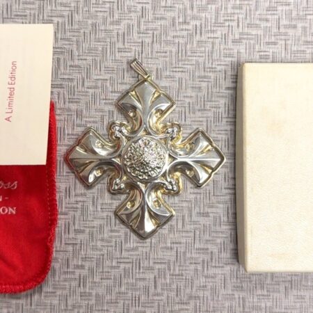 Reed & Barton 1976 Sterling Silver Christmas Rose Cross Ornament Orig. Packaging