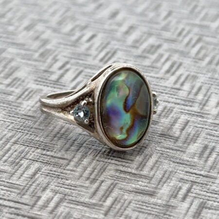 Avon Size 6 925 Sterling Silver Abalone Shell Two Blue Topaz Accent Ring 4.5g