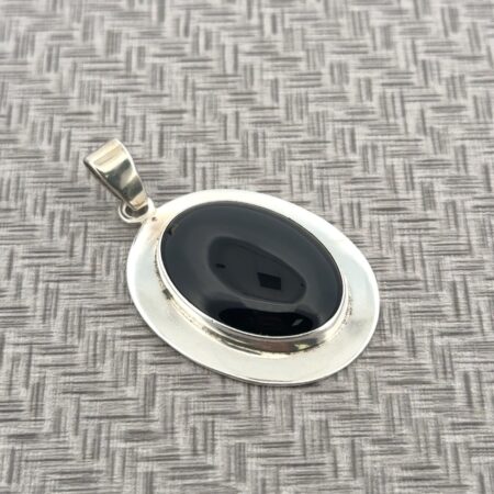 Vintage Mexico 925 Sterling Silver Oval Black Onyx Pendant 18.3g