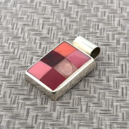 925 Sterling Silver Assorted Pink Gemstone Rectangular Pendant 16.9g