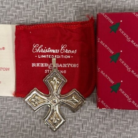 Reed & Barton 1981 Sterling Silver Christmas Cross Ornament Box/Pouch/Card 14.3g