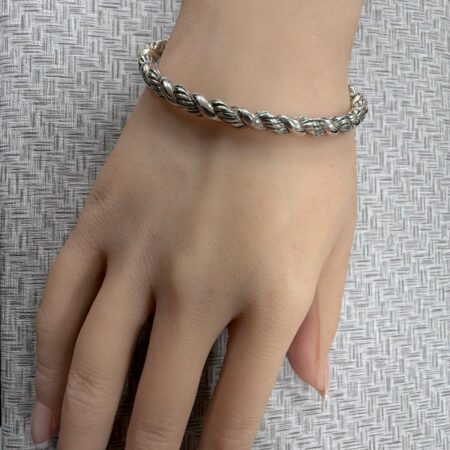 Sterling Silver JAI Twisted Cable Hinged Cuff 7" Bracelet 28.5 grams