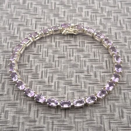 7” Thailand 925 Sterling Silver Light Purple Amethyst Tennis Bracelet 13.6g