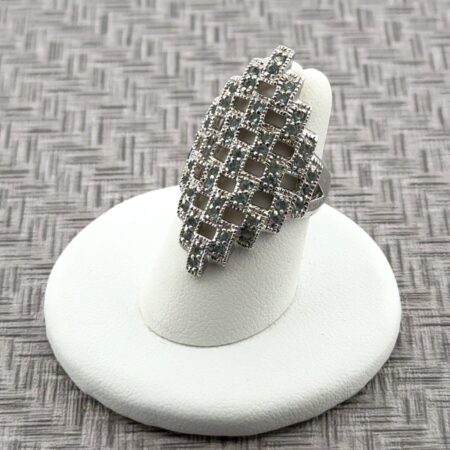 Size: 6 GM 925 Sterling Silver Blue Cubic Zirconia Lattice Pattern Ring 7.7g