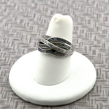 Size: 7 JWBR 925 Sterling Silver Crossover Multicolor Diamond Band Ring 5g