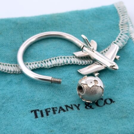 Tiffany & Co. 925 Sterling Silver Airplane & Globe Key Ring w/ Pouch 17.6g