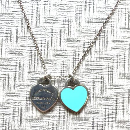 Authentic Tiffany & Co. Return to Tiffany Blue Enamel Double Heart Necklace 925