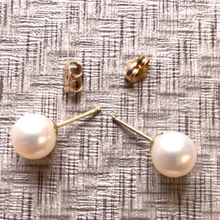 Helzberg 8mm White Pearl 14K Post Earrings 14K backs
