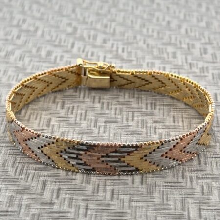7” Italy Tri-Color 925 Sterling Silver Chevron Mesh Wrap Bracelet 21g