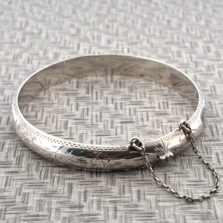 7.25” Vintage 925 Sterling Silver Etched Floral Hinged Bangle Bracelet 11.5g